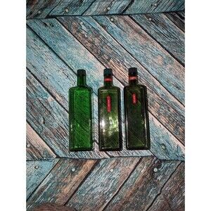 Vintage‎ Green Glass Square Liquor Bottles -set of three